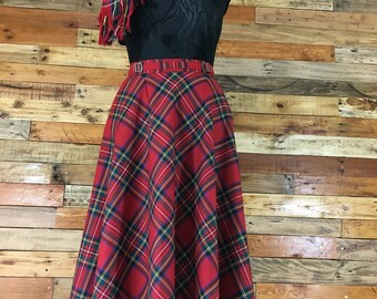 red and black plaid skirt long