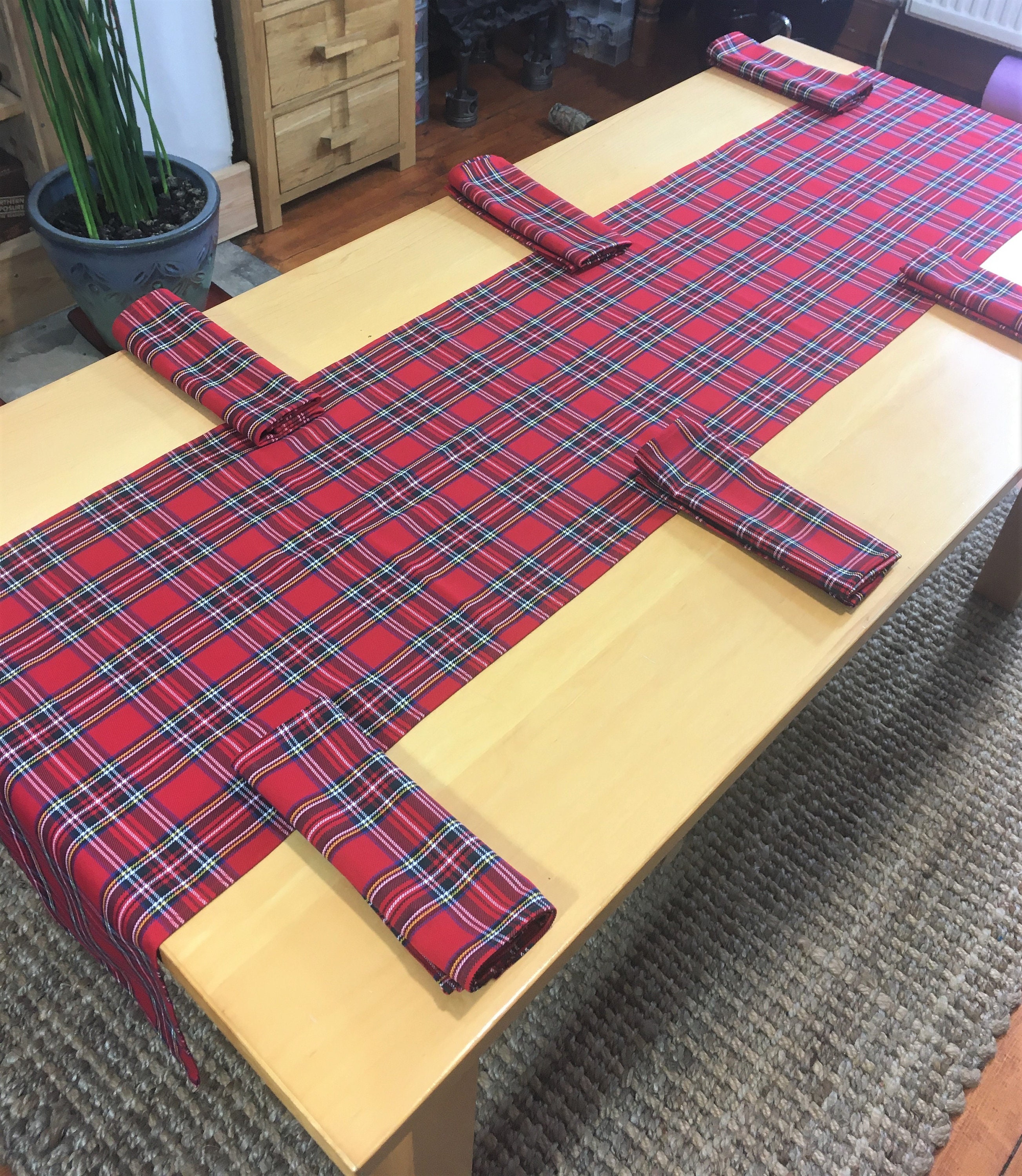 Tartan Table Runner and 68 Napkins. Royal Stewart Tartan. Etsy