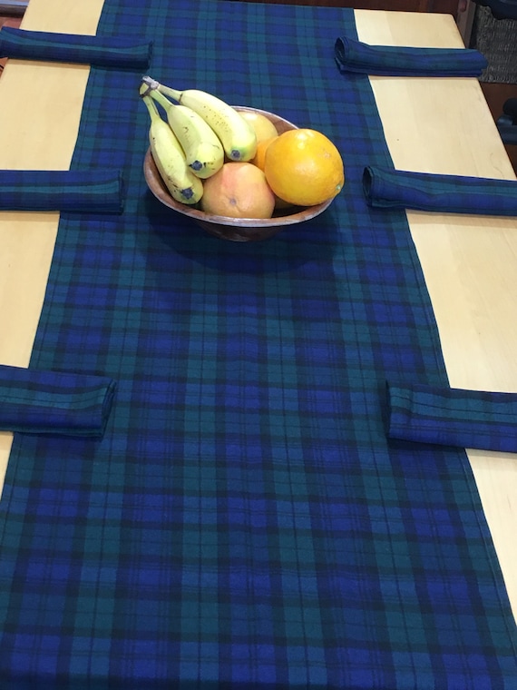 Black Watch Tartan Table Runner Set: Poly-Viscose, Washable