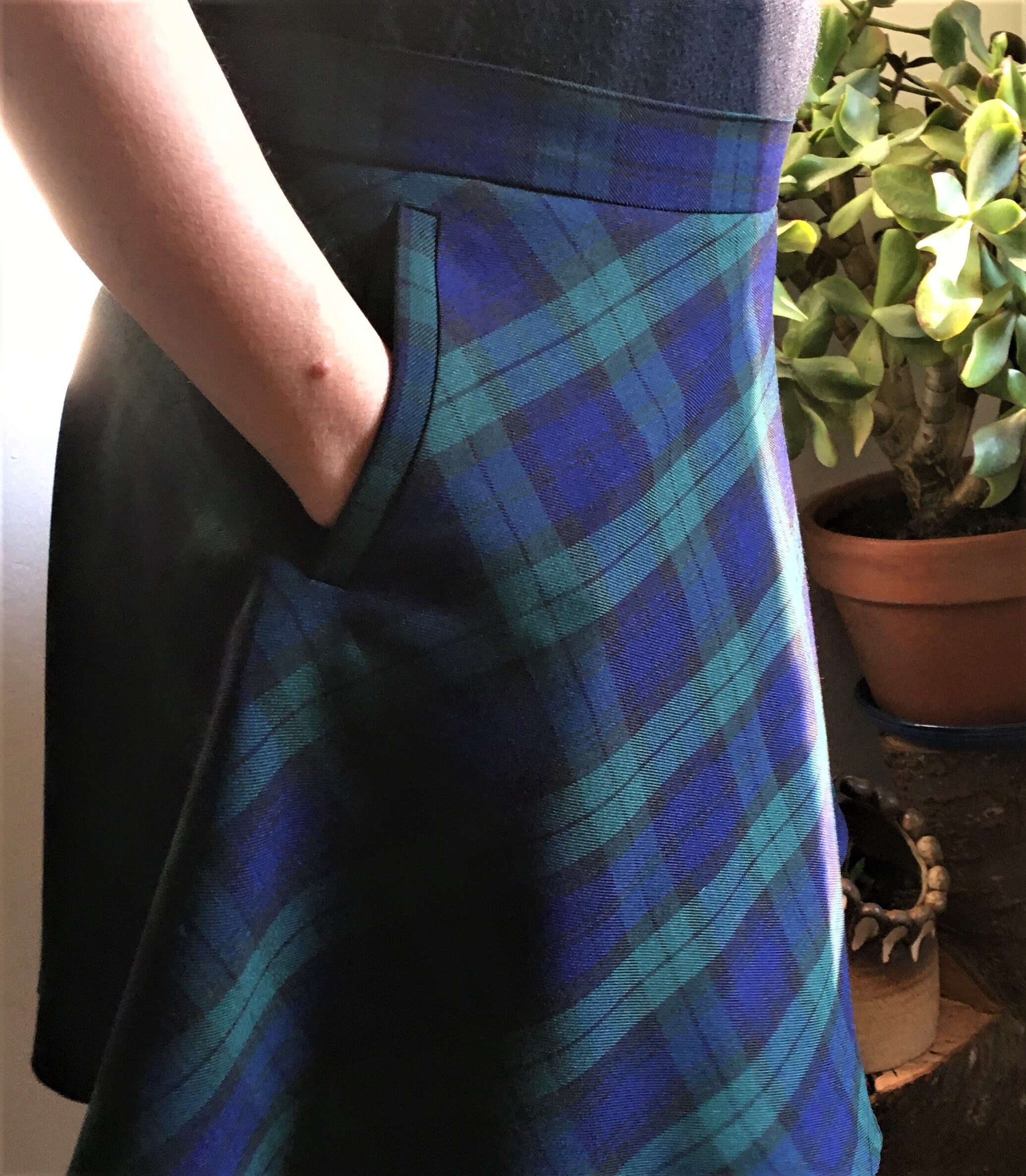 Tartan Circle Skirt. Black Watch Tartan. Fully Lined. Adjustable waist. Optional pockets. Washable fabric. Made to measure. Any size