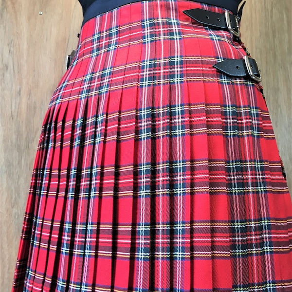 LADIES Kilt, Quality Pleated Skirt with straps.Different Tartans available- Marton Mills poly-viscose Tartan. Made to measure in Scotland.