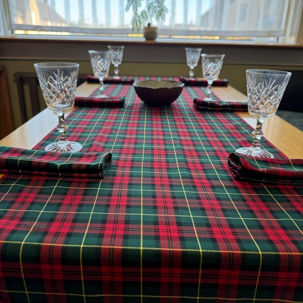 Gray Tartan Crest Table Runner - Cotton table runner