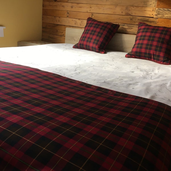 Tartan Bed Runner and two matching cushion covers. Made to order. Fabric is insulated with a wadding layer.  Different Tartan is available.