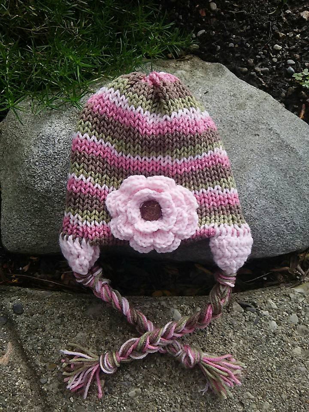 Knitted Newborn Pink Camouflage Hat With Flower/ Baby Etsy