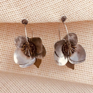 Beautiful Statement Flower Earrings, Mixed Metal Blossom Earrings, Copper Silver Brass Jewelry, Large Metal Flower Earrings, Metalsmith image 5