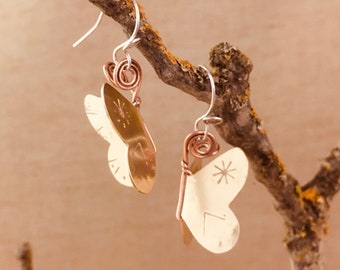 Metalsmith Butterfly Earrings, Hand Made Dainty Butterfly Earrings, Tiny Butterfly Earrings, Delicate Butterfly Earrings, Romantic Pretty