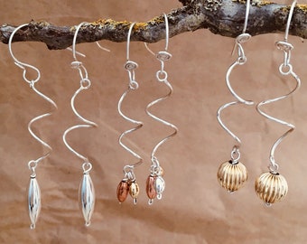 Seed Earrings, Dangly Spiral Earrings, Silver Copper Gold Long Earrings, Lightweight Pretty Simple Earrings, Minimal Plain Long Earrings