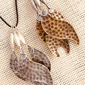 Textured Kelp Pendant Necklace: Silver & Brass Seaweed, Artisan Jewelry