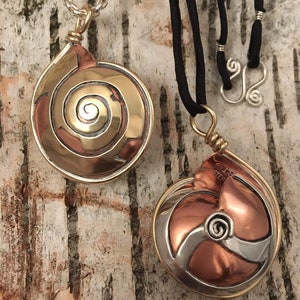 Snail Shell Pendant, Copper Brass and Silver Pendant, Bold Spiral Necklace, Beautiful Nature Statement Pendant Necklace, Mixed Metal image 2