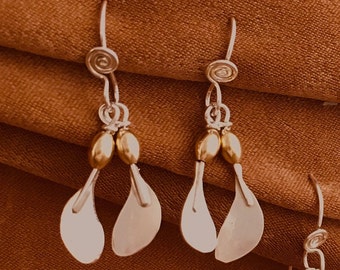 Maple Seed Earrings, Dainty Maple Seed Earrings, Silver and Brass Maple Seed Earrings, Hand Made Maple Seed Earrings, Delicate Maple Seed