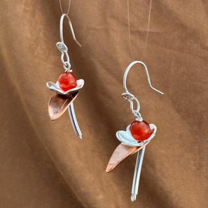 Sterling Silver Cherry Blossoms Earrings: Copper Accent Floral Botanical Jewelry