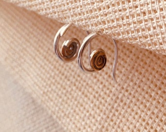 Tiny Handmade Spiral Earrings, Simple Silver Brass Earrings, Metalwork Small Earrings, Wire Simple Easy Earrings, Everyday Silver Earrings