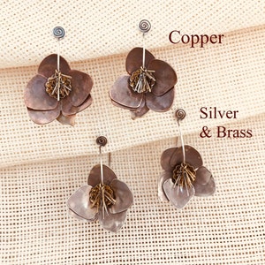 Beautiful Statement Flower Earrings, Mixed Metal Blossom Earrings, Copper Silver Brass Jewelry, Large Metal Flower Earrings, Metalsmith image 3