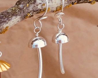 Silver Mushroom Earrings, Minimalistic Mushroom Earrings, Delicate Pretty Mushroom Earrings, Small Simple Mushroom Earrings,