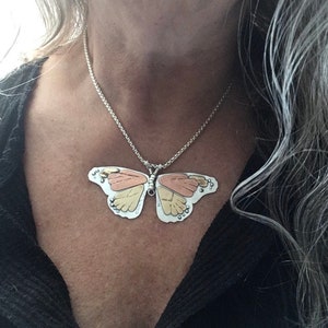 Oxidized Sterling Silver Monarch Butterfly Necklace: Moving Wings Pendant