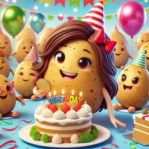 Paquete de 5 papas de cumpleaños: descarga instantánea – Retratos de papas