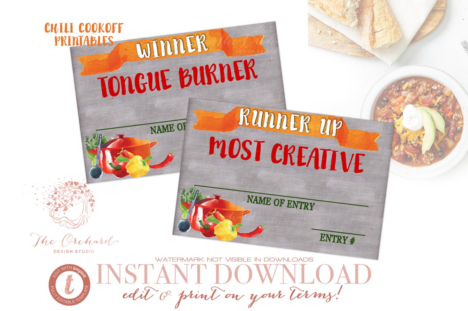 Chili Cookoff Awards Badges Labels Winner/ INSTANT EDITABLE Etsy