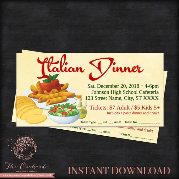 Pasta Dinner Event Ticket / Lasagna Italian Night Dinner Poster Flyer