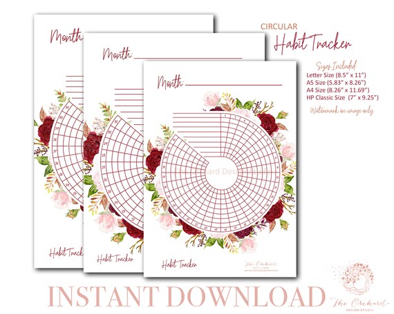 Habit Tracker Planner Insert / INSTANT DOWNLOAD / Floral Colorful Feminine Paper Printable Classic A4 A5 Letter Size Circular Habit Tracker Il_570xn