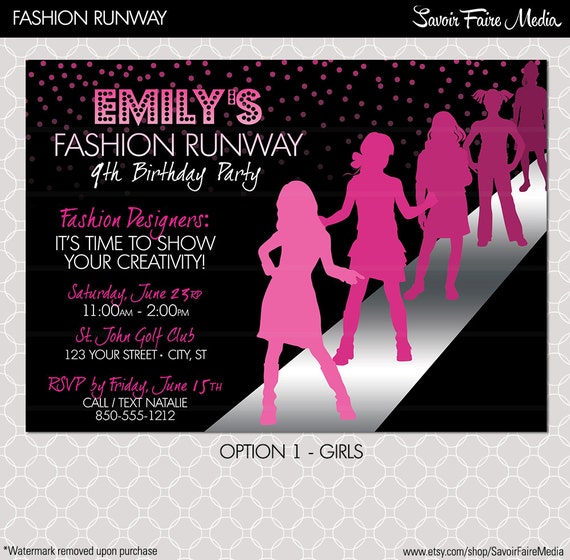Fashion Show Invitation - Project Runway inspired birthday party - Blue