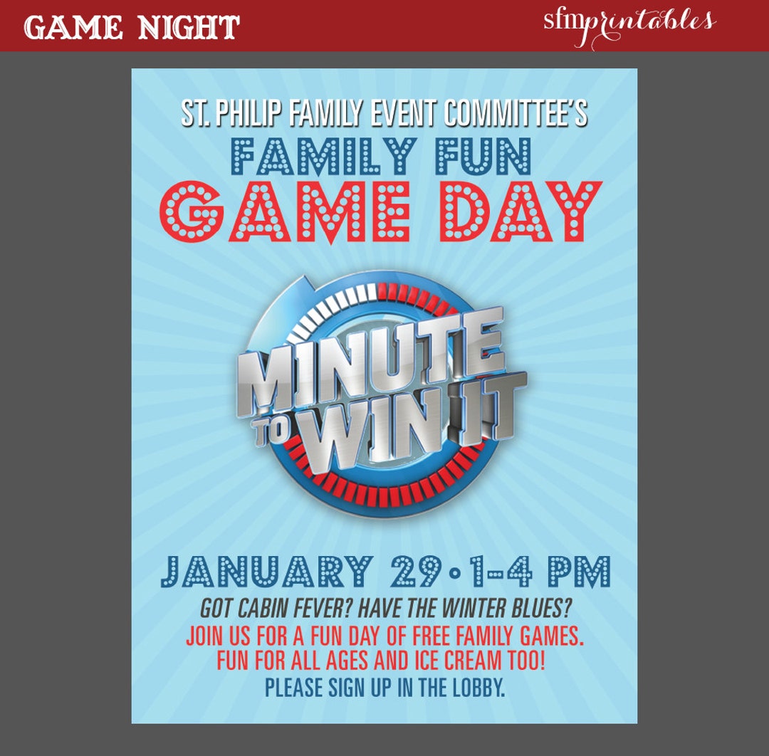 Game Night Poster Minute to Win It / Template Church School Etsy