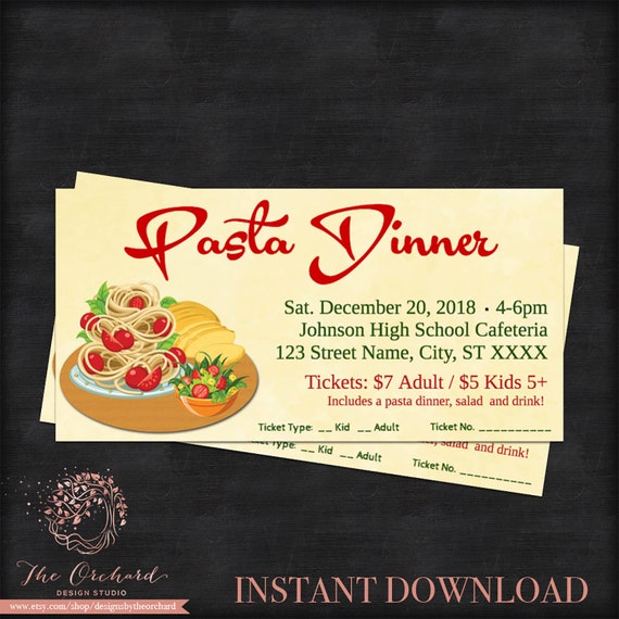 pasta dinner event ticket spaghetti italian night dinner dinner ticket design
