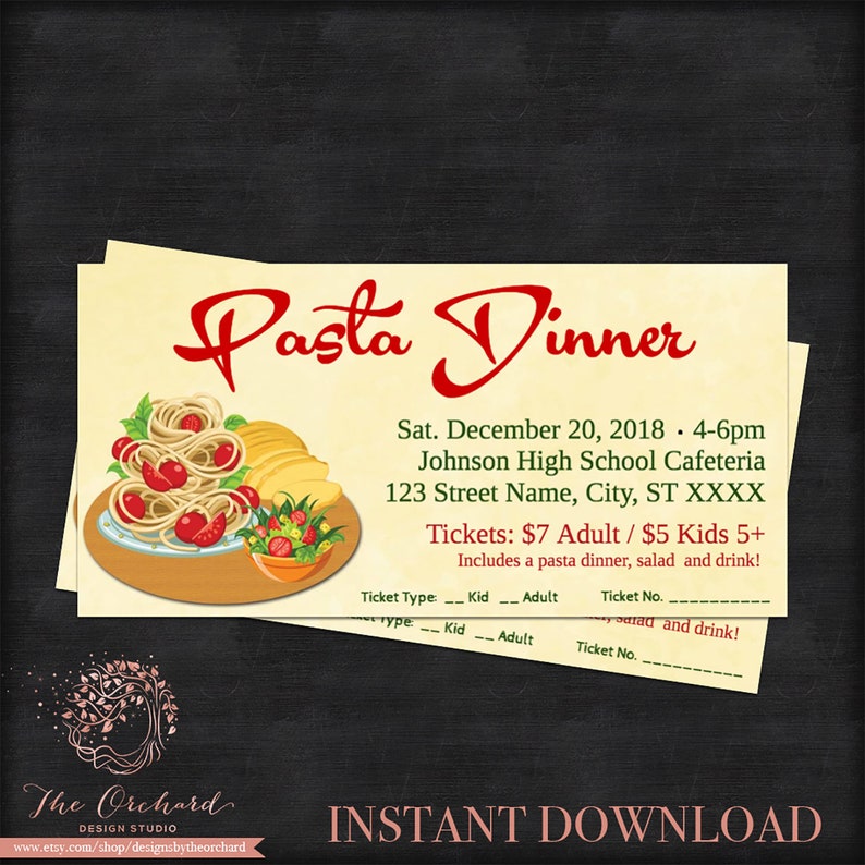 Pasta Dinner Event Ticket / Spaghetti Italian Night Dinner | Etsy