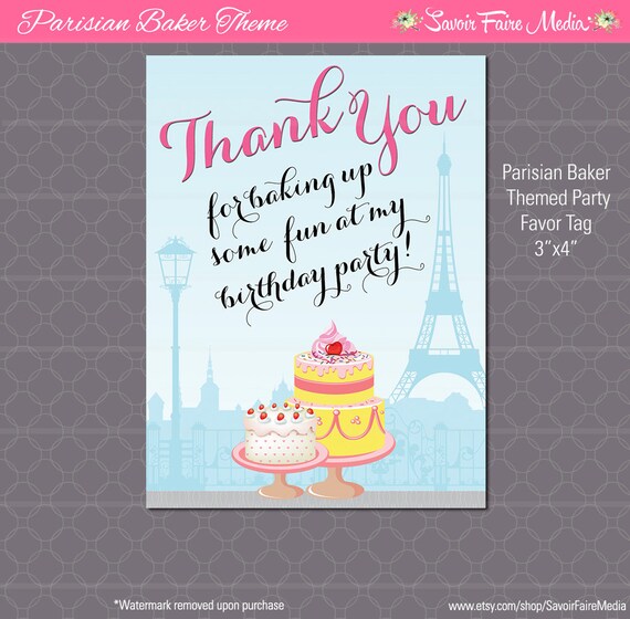 Paris Bakery Themed Party Favor Tag - French Birthday Party - Girls baking printable - Parisian Theme Il_570xn