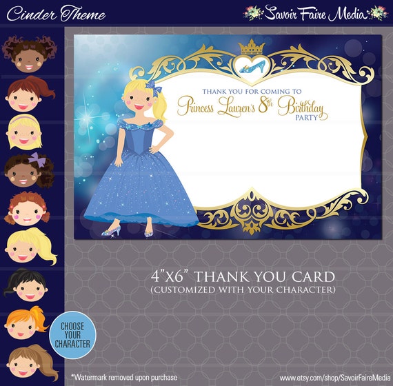 Cinderella Inspired Thank You Note - Princess Birthday Party - Girls Cinderella INSTANT DOWNLOAD - Blue Princess Girl Birthday Il_570xn