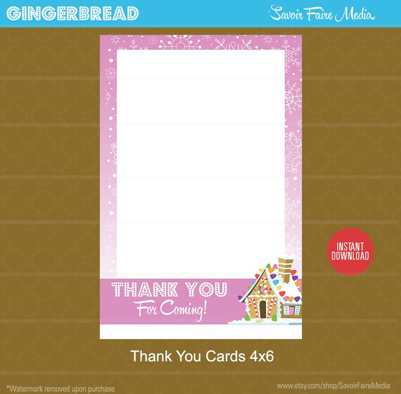 Instant Download! Gingerbread Party Thank You Card - Happy Birthday Thank You Card - Winter Holiday Birthday - Gumdrops Chalkboard Il_570xn