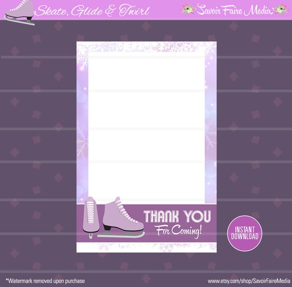 Instant Download! Ice Skating Thank You Card - Frozen Thank You - Iceskating printable - Skating Birthday Party - Girl Birthday Invitation Il_570xn