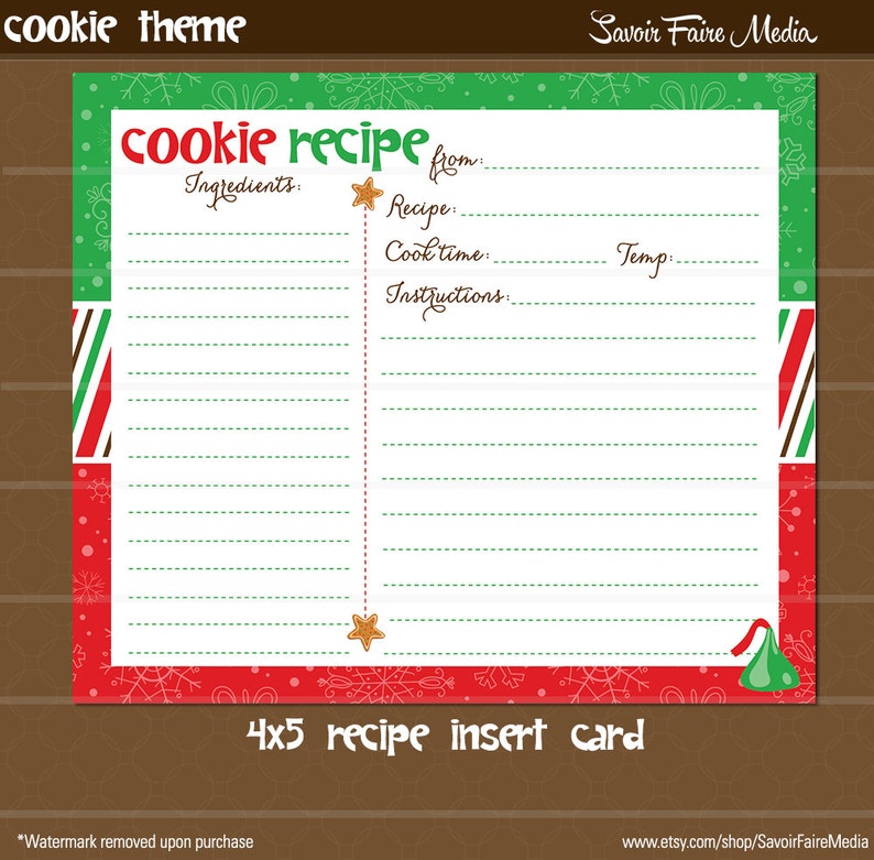 Instant Download Holiday Cookie Exchange Recipe Card // - Etsy