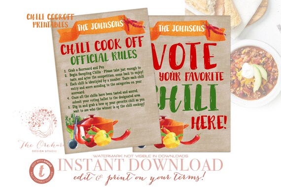 Chili Cook-off Signs / INSTANT EDITABLE DOWNLOAD / Chili Cookoff Fall Chalkboard Template Church School Community / Fundraiser Autumn Rustic Il_570xn