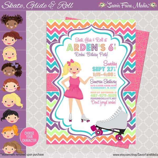 Roller Skating Invitation - Skating Invitation - Roller Blading printable - Skating Birthday Party - Girl Birthday Invitation - Skate