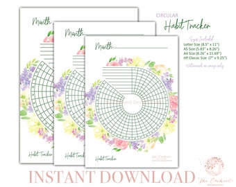 Circular Habit Tracker Planner Insert / INSTANT DOWNLOAD / Floral Colorful Feminine Paper Printable Classic A4 A5 Letter Size Habit Tracker