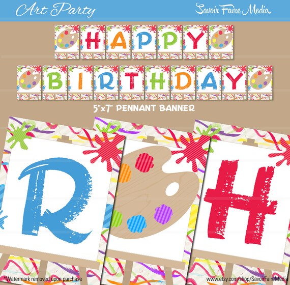 Instant Download! Art Party Pennant Banner - Paint Birthday Art Invitation - Art Party printable - Paint Craft Party Boy DIY Banner - Art Il_570xn