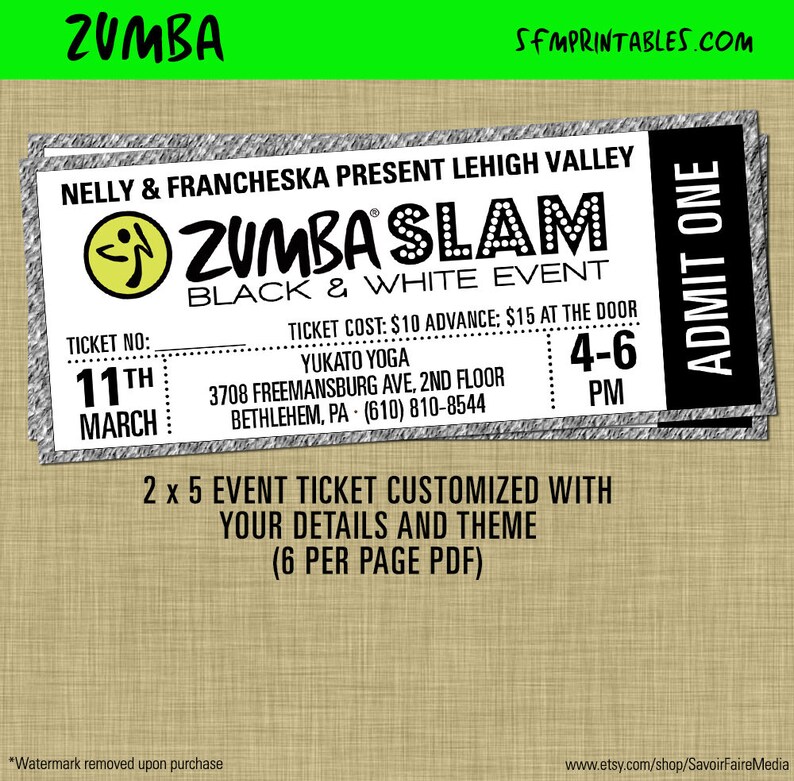 Custom Zumba Slam Tickets Zumba Fitness Event Glow | Etsy