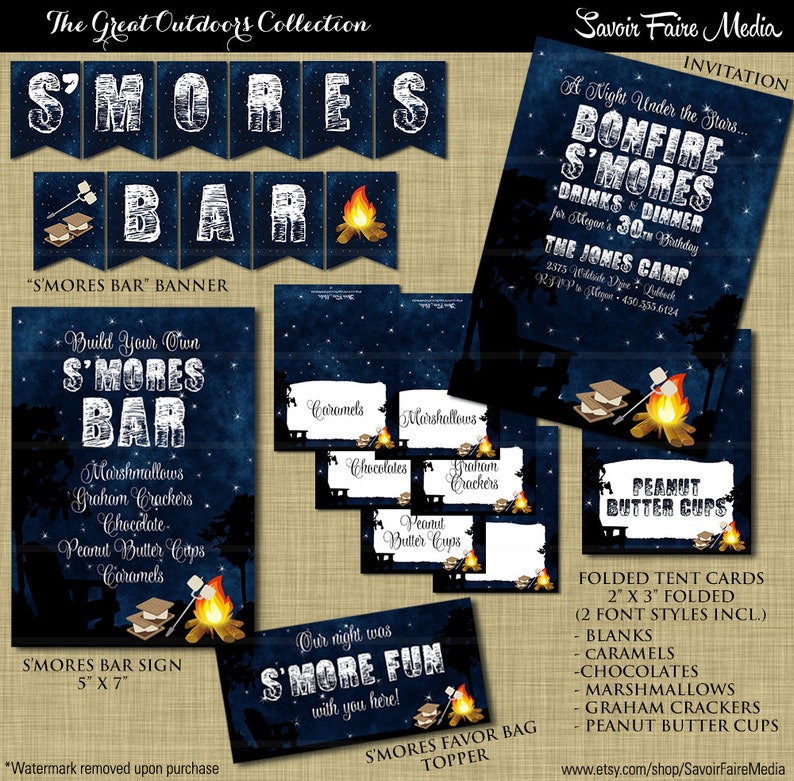 Instant Download Bonfire S'mores Party Pennant Banner - Etsy