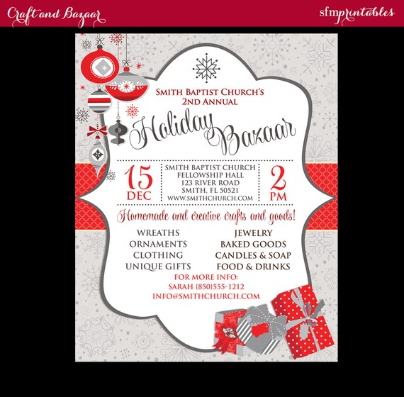 christmas bazaar holiday craft fair invitation poster template flyer for fundraiser