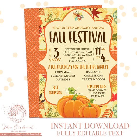 Fall Festival Invitation INSTANT DOWNLOAD Invitation / Pumpkin Patch Farm Template Church School Community Hayride / Fundraiser Autumn Il_570xn