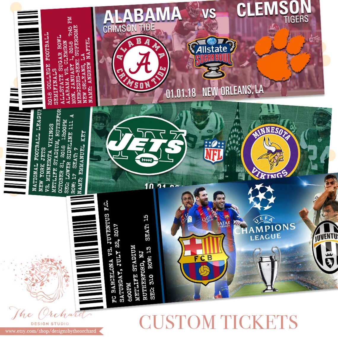 Fake Football Game Tickets YOU PRINT Sports Basketball | Etsy