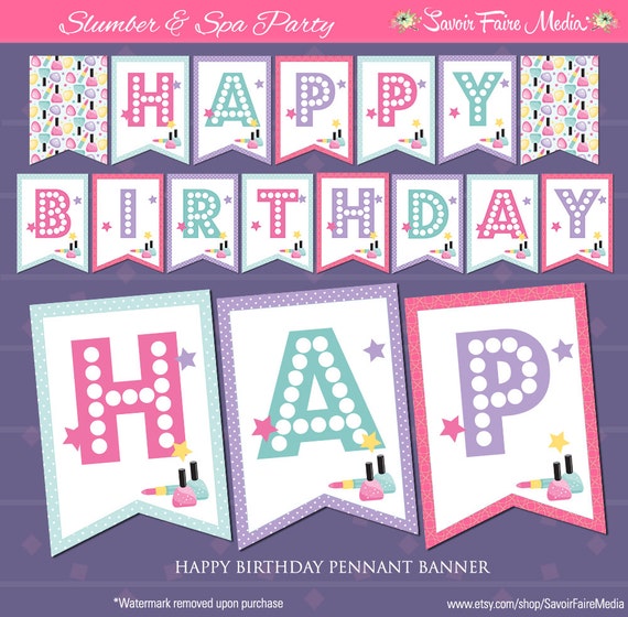 Instant Download! Slumber Party Spa Party Pennant Banner - Sleepover Makeover Spa Day Banner - Slumber Party - Spa Party - Girl Birthday Il_570xn