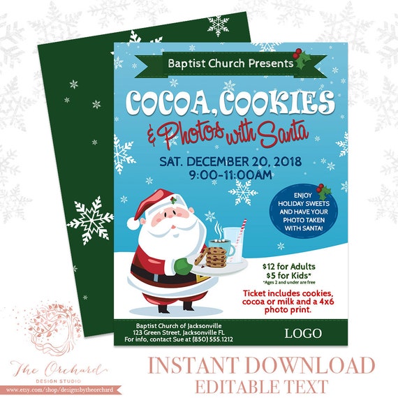 Cookies and Cocoa with Santa Flyer / INSTANT DOWNLOAD Photos with Santa Clause Template Church School Christmas Holiday Templett Invitation Il_570xn