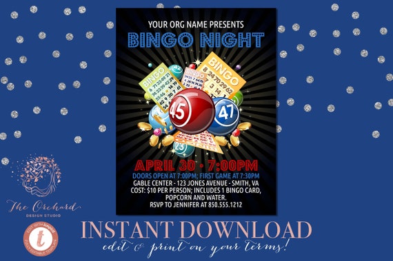 Bingo Flyer / Bingo Night Poster / INSTANT DOWNLOAD / Template Church School Community Invitation / Fundraiser Poster Bingo Party Invite Il_570xn