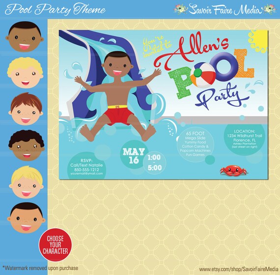 water slide birthday invitation pool party invitation swimming