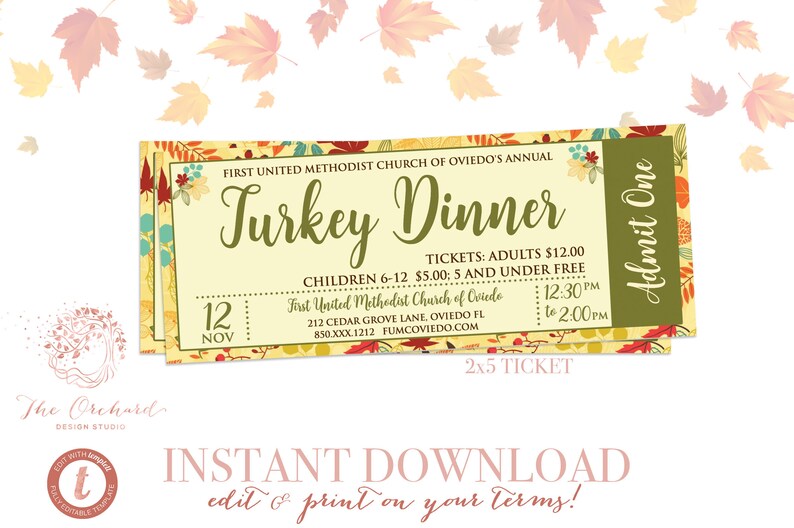 Fall Turkey Dinner Event Ticket Harvest Thanksgiving Etsy