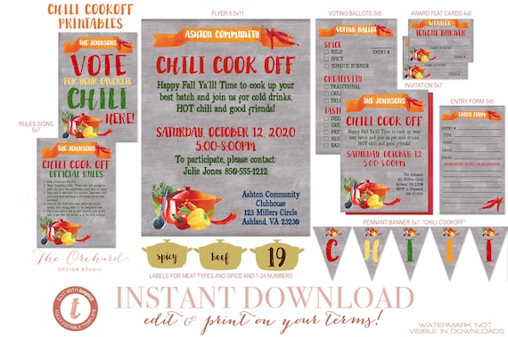 Chili Cook Off Printable Bundle Instant Editable Download Fundraiser Church Template Invitation Flyer Awards Voting Ballot Banner Sign By Savoir Faire Media Catch My Party