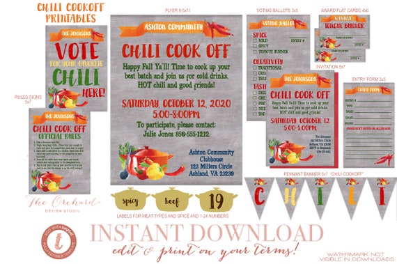 Chili Cook Off Printable Bundle INSTANT EDITABLE DOWNLOAD 