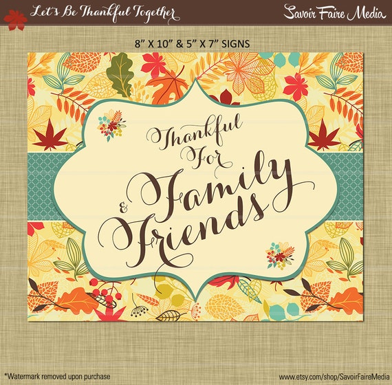 Instant Download! Modern Thanksgiving Sign - Thankful for Family and Friends - Fall Autumn Dinner Party Printables - Modern FloralElegant Il_570xn