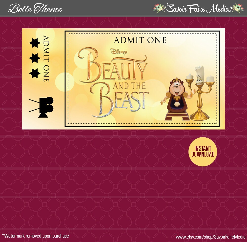 Beauty and the Beast Movie Ticket Instant Download Movie Etsy UK